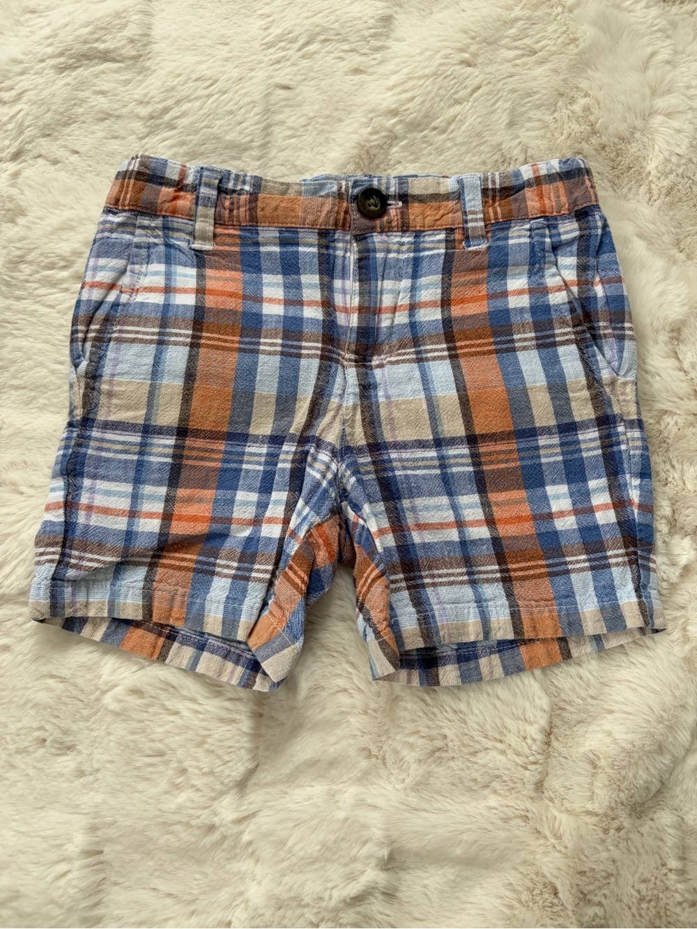 Janie and Jack Plaid Cotton Shorts in Blue and Brown
